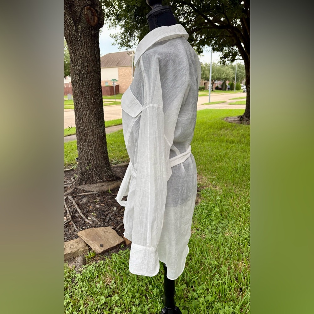 English Factory White Sheer Button-Up Shirt with Belt : 1X - Picture 4 of 8